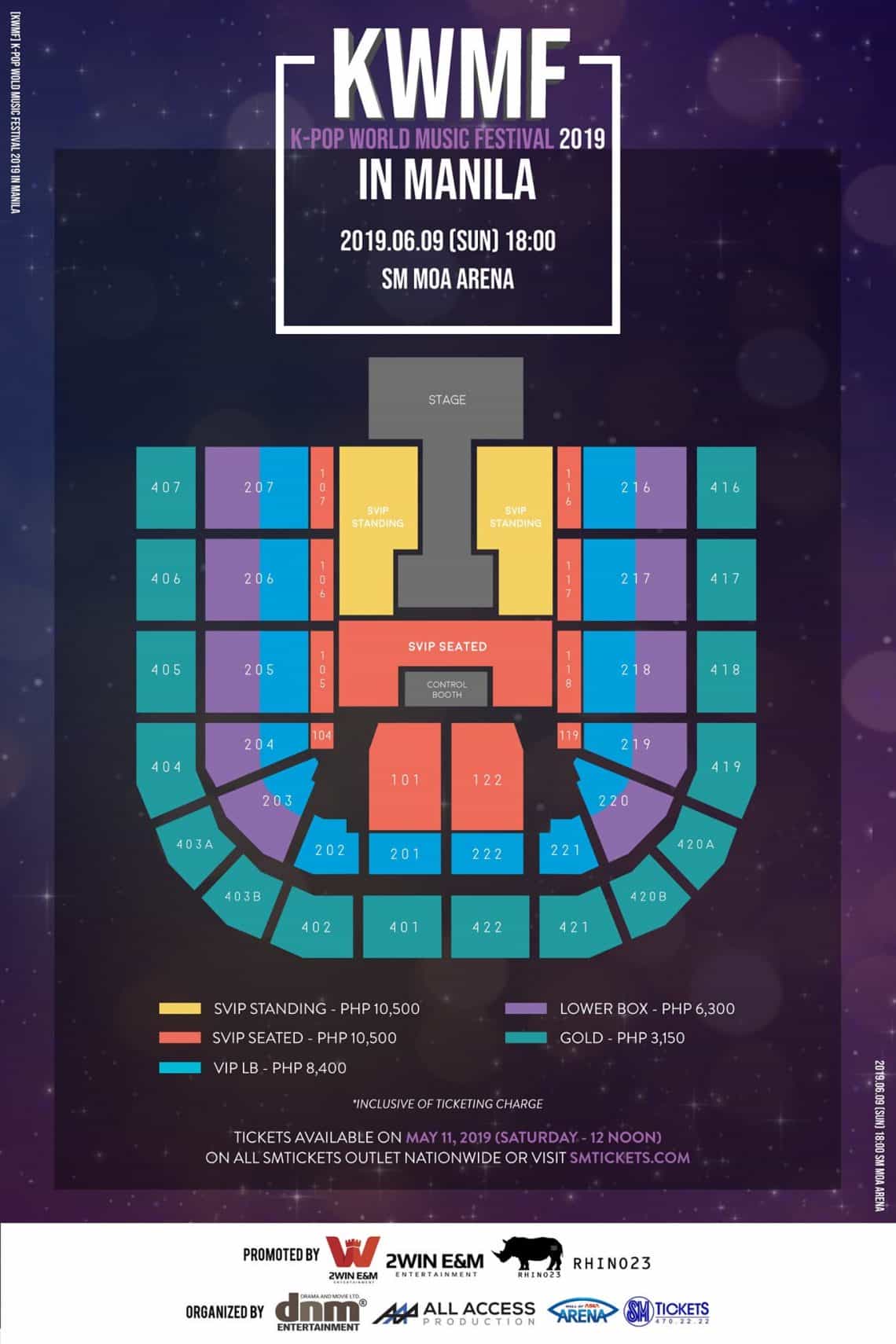Ticket prices and seat layout information for 2019 KPOP WORLD MUSIC